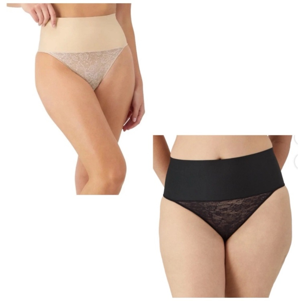 💜Bundle 2Women's 1Nude,1black Maidenform Shapewear Lace Shaping Thong, Size:3XL